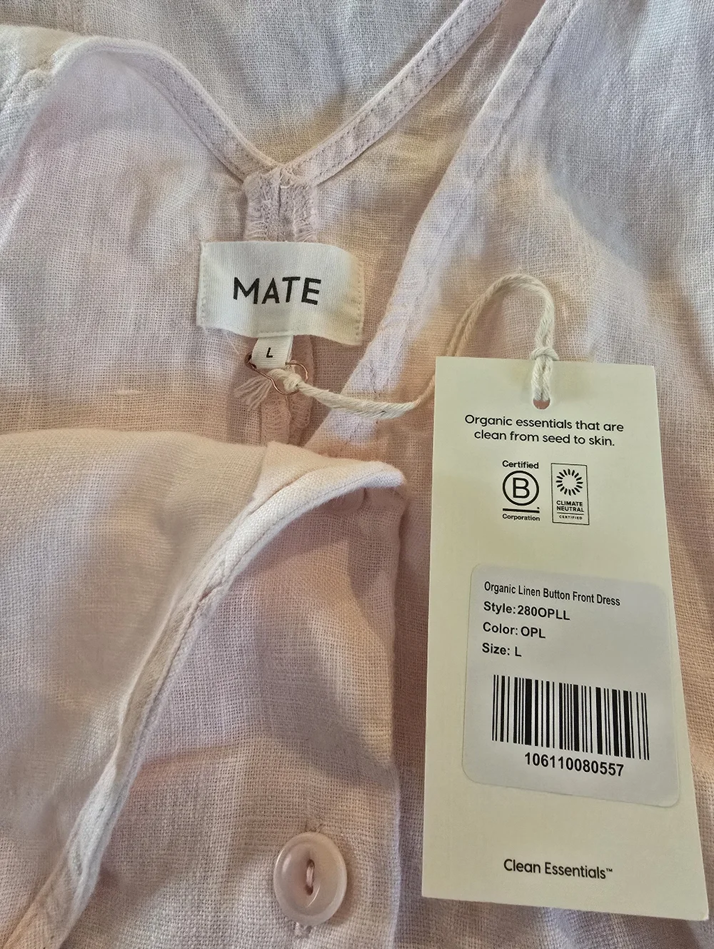 Mate The Label Organic Linen Button Front Dress In Opal - Picture 4 of 8